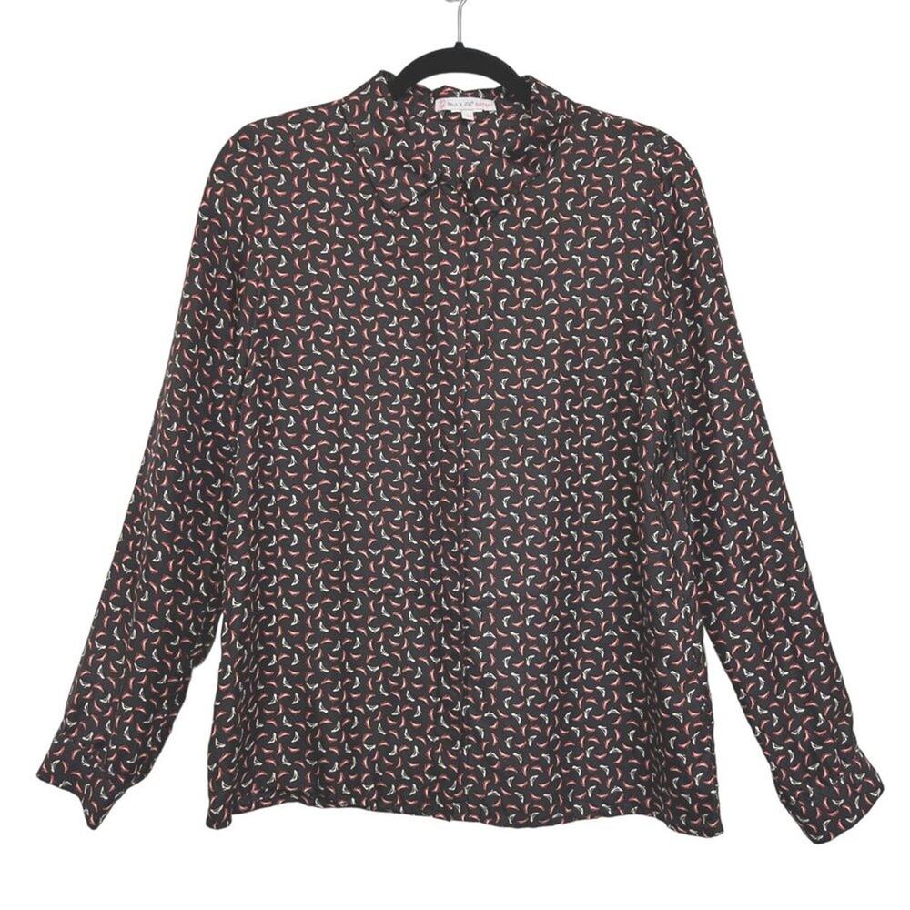Paul & Joe Sister High Heel Print Black Red Silk Blend Button Up Top Size Large
